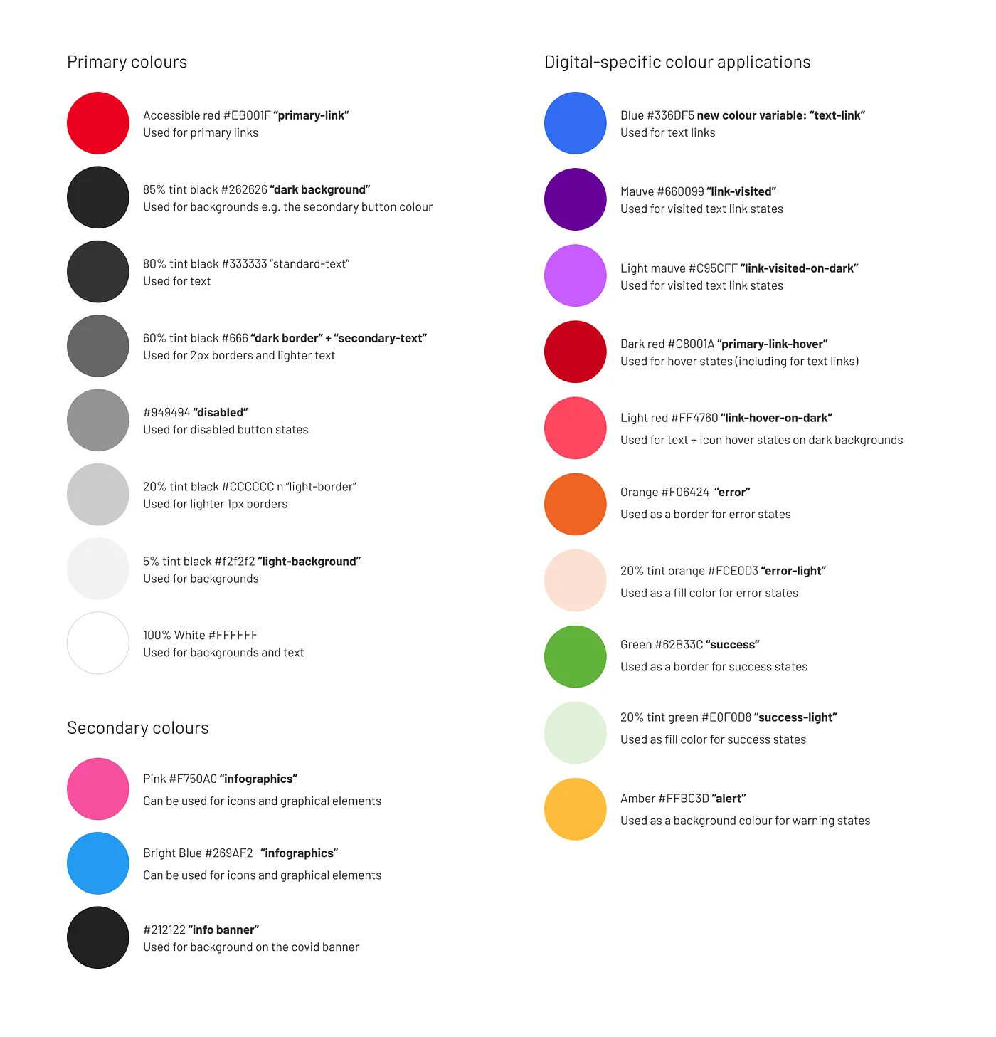 Shelter's colour tokens, each named with a defined role.