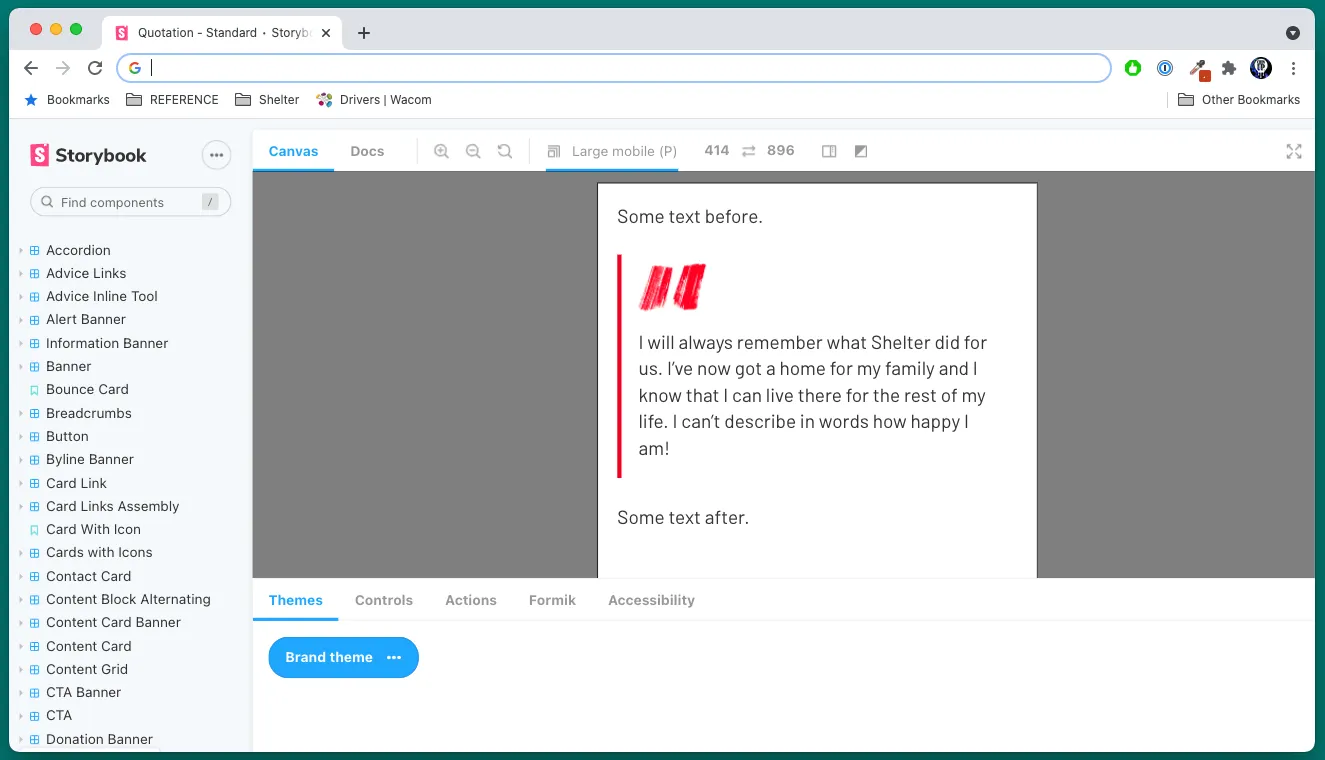 The Shelter component library in Storybook.